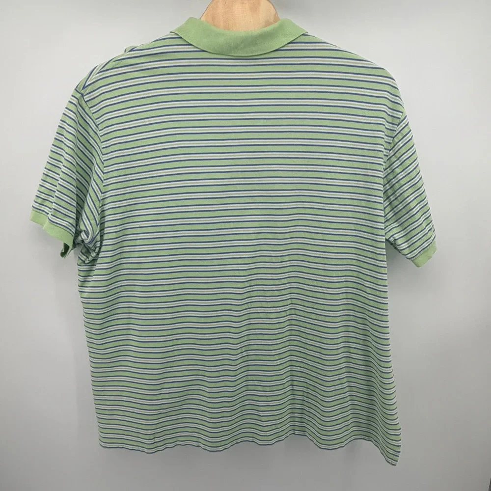 Polo Ralph Lauren Polo Shirt Mens 4XB Green Blue Striped Short Sleeve Cotton